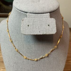 VTG 50s TRIFARI w Key Logo Tag Gold tone Fancy Unique Links 15" Chain EUC Shiny